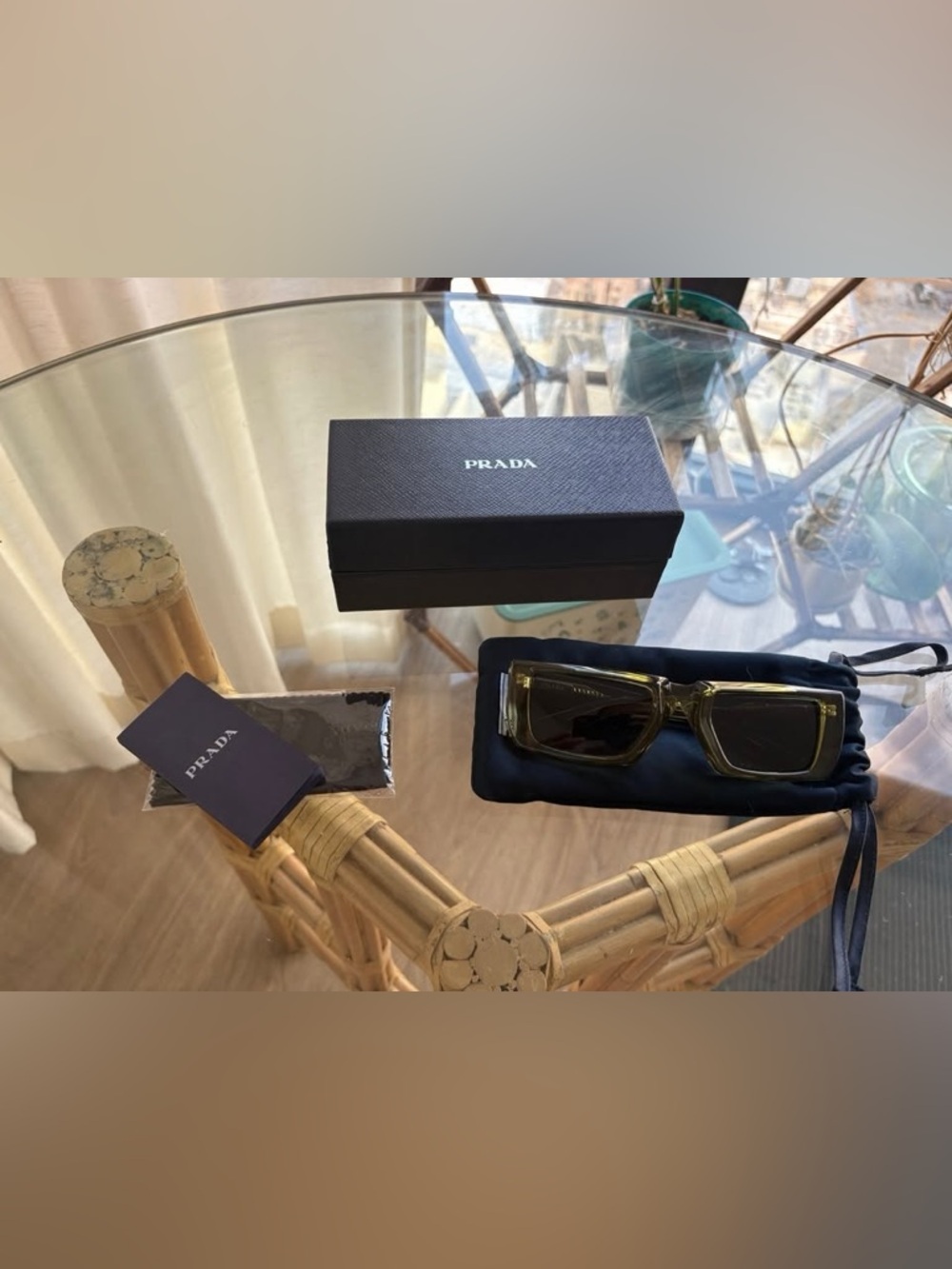 Prada Olive Green Rectangular Sunglasses with Black Case